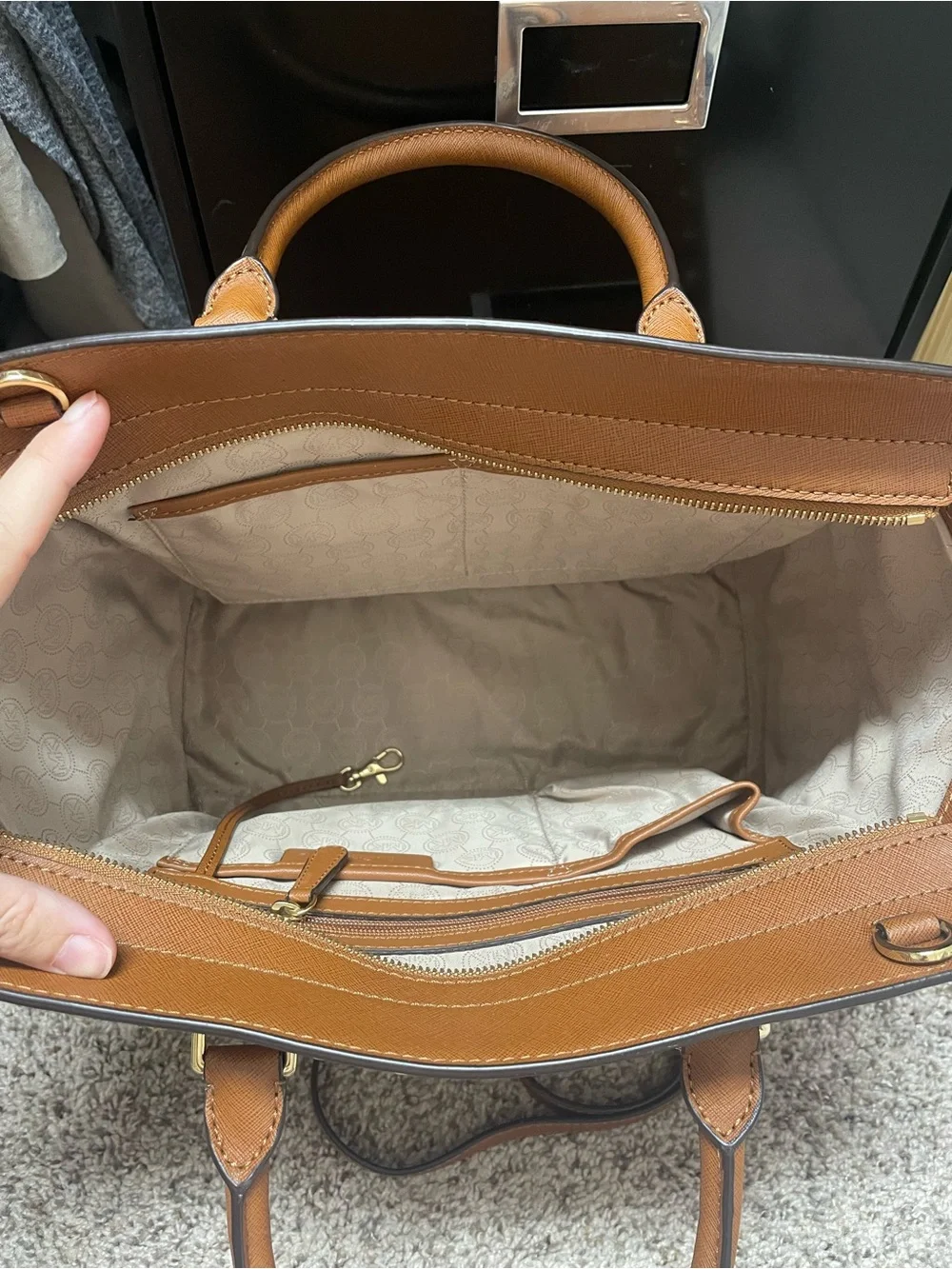 Michael Kors Brown Saffiano Leather Studded Satchel